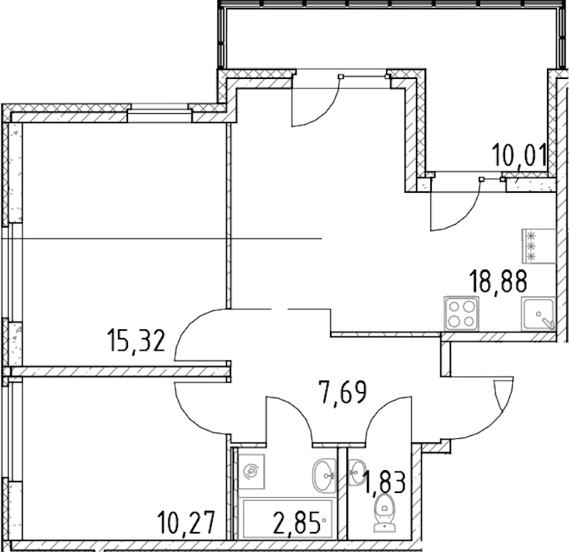 2-комнатная квартира 56.84 м², 14/23 эт., ЖК «Город Первых»